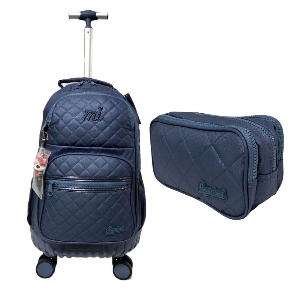 Kit Mochila com rodas e carrinho com estojo triplo Escolar Lamimi