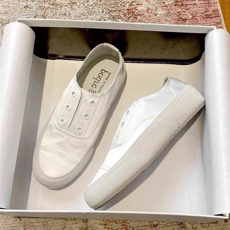 Nicho de cetim de seda Real sapatos brancos casuais femininos primavera respirável espanhol sola macia All-Match desliza