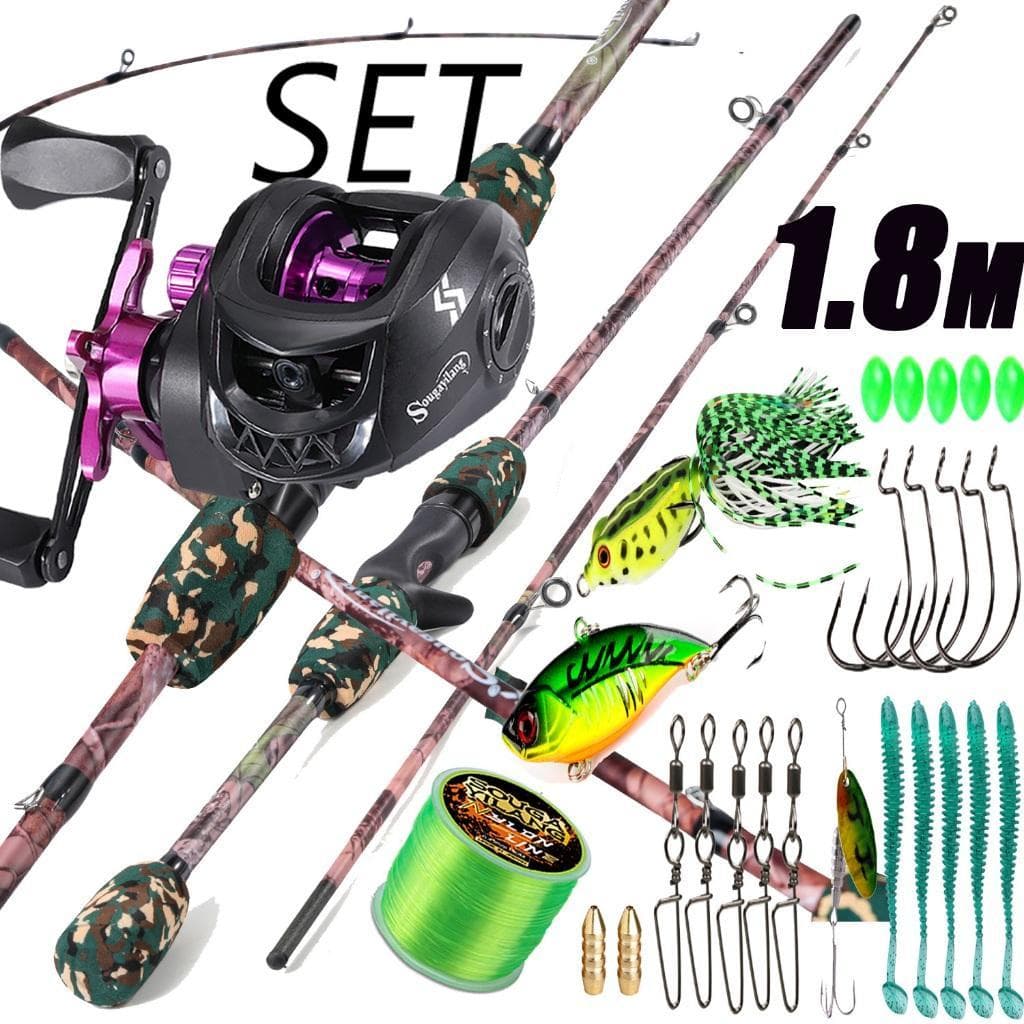 Kit de Pescaria Sougayilang Vara de pesca 1.80m 2 seções + Carretilha de pesca 7.2:1 + Linha de pesca + Isca de pesca