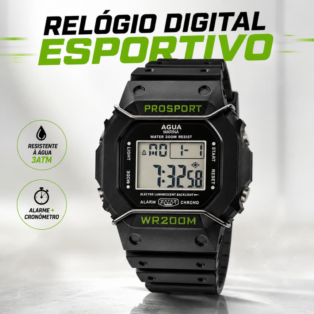 Relógio Masculino Digital Áqua A Prova D´agua Clássico Militar Relógio Masculino Aqua Digital