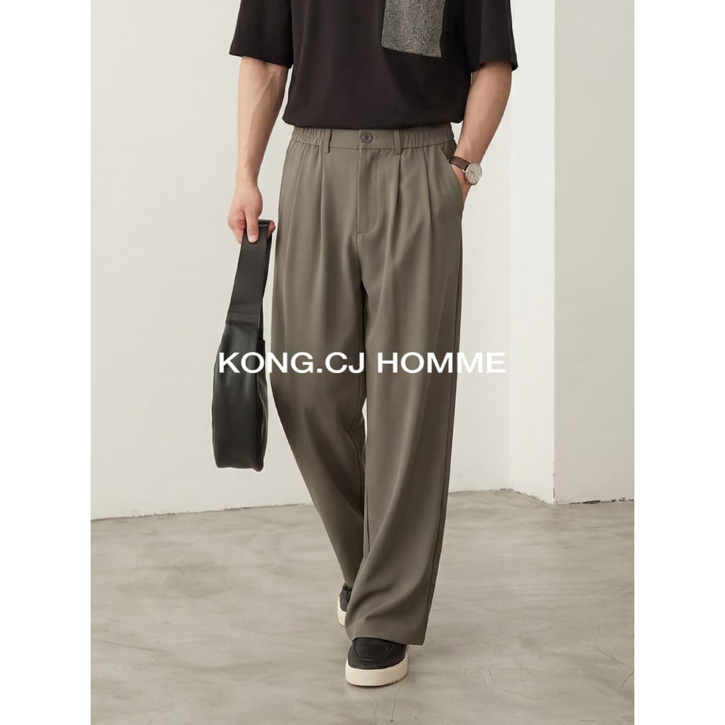 KCJ drape quatro lados elástico reto solto calças casuais masculino primavera Commuter drape Anti-rugas calças de terno