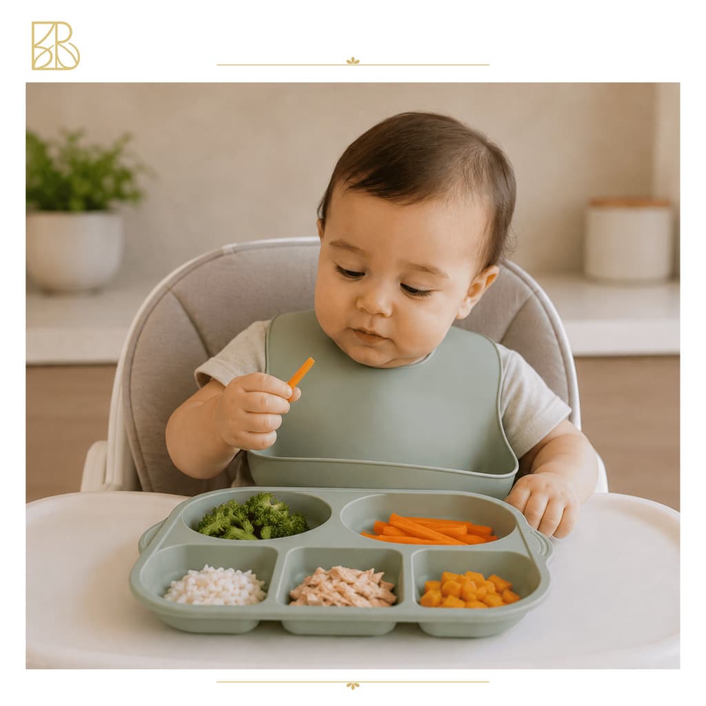 Bandeja para Introdução Alimentar do Bebê 5 Divisórias Sálvia | Prato Infantil para Refeições