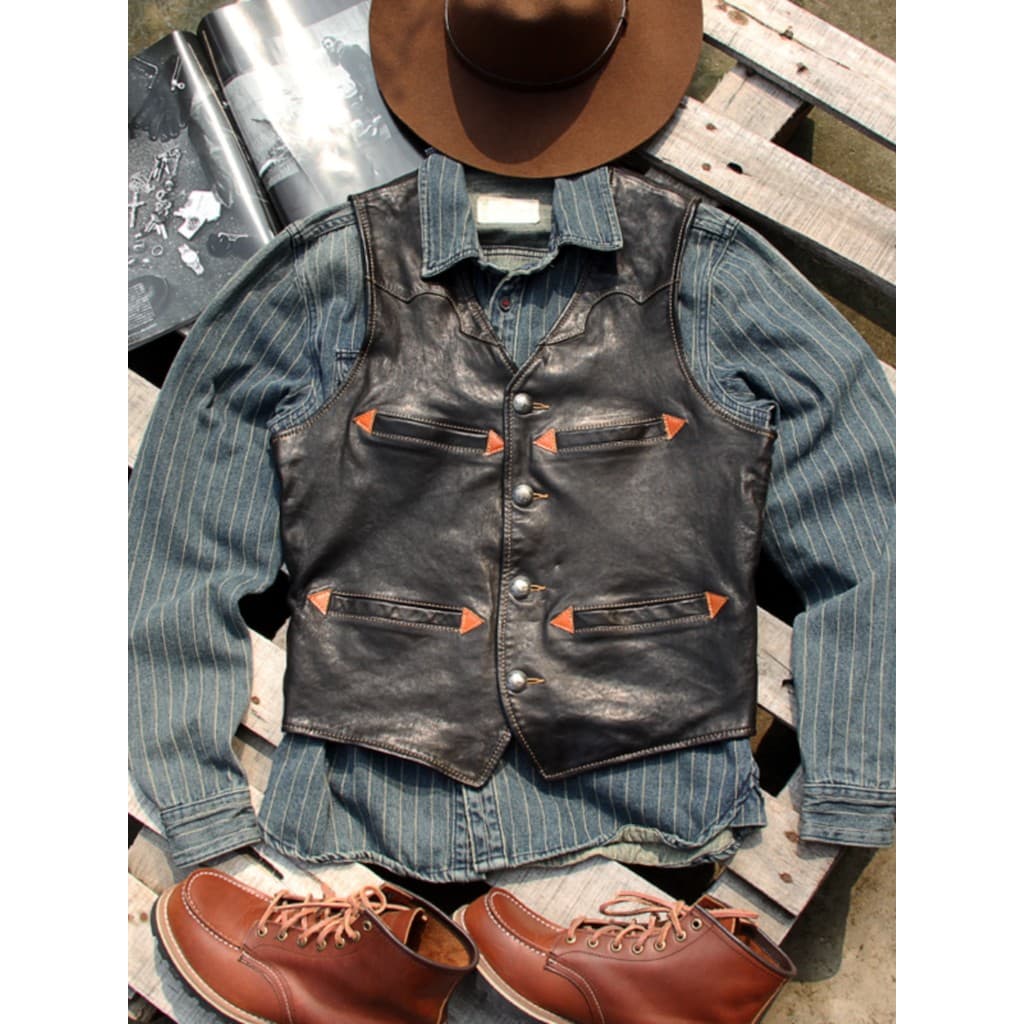 Americano Retro cáqui colete de couro genuíno importado da itália Batik vegetal curtido pele de carneiro Casual fino-aju