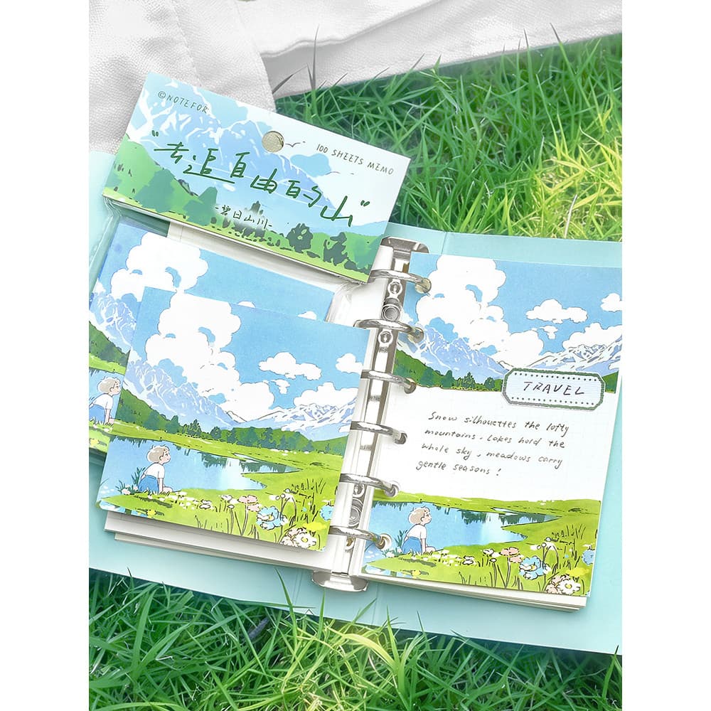 100 folhas blocos de notas para livre montanha mar série literária estilo fresco pintado à mão notas de ilustração notas