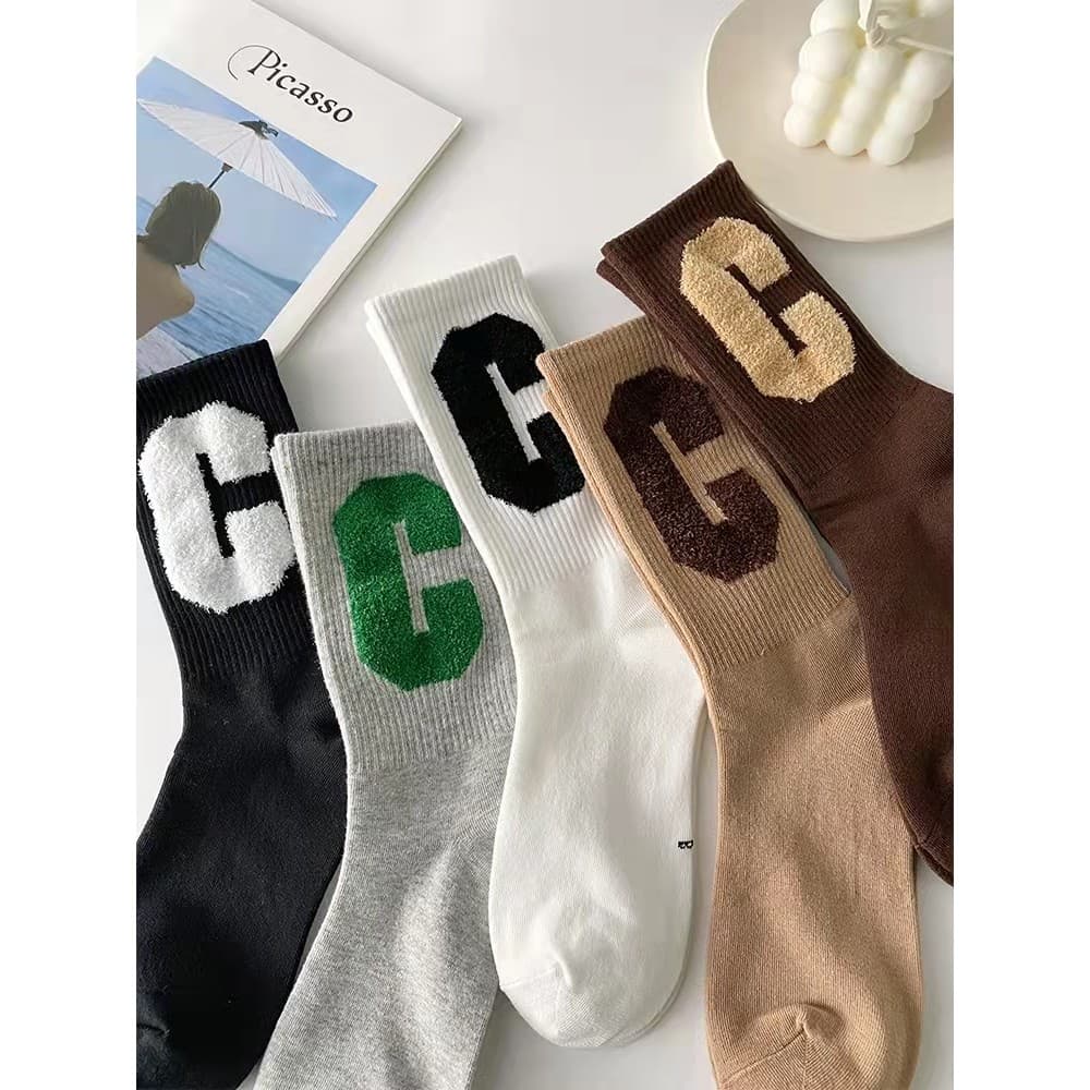 Dudu meias femininas coreano ins na moda influenciador Street Wear All-Match cor grande C padrão letras outono inverno n