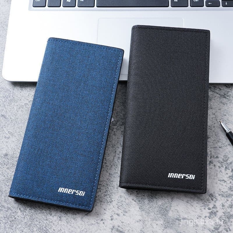 [Promoção] Carteira Masculina Longa, Ultra-fina, Estilo Coreano, Personalidade Jovem, Carteira Simples para Estudantes c
