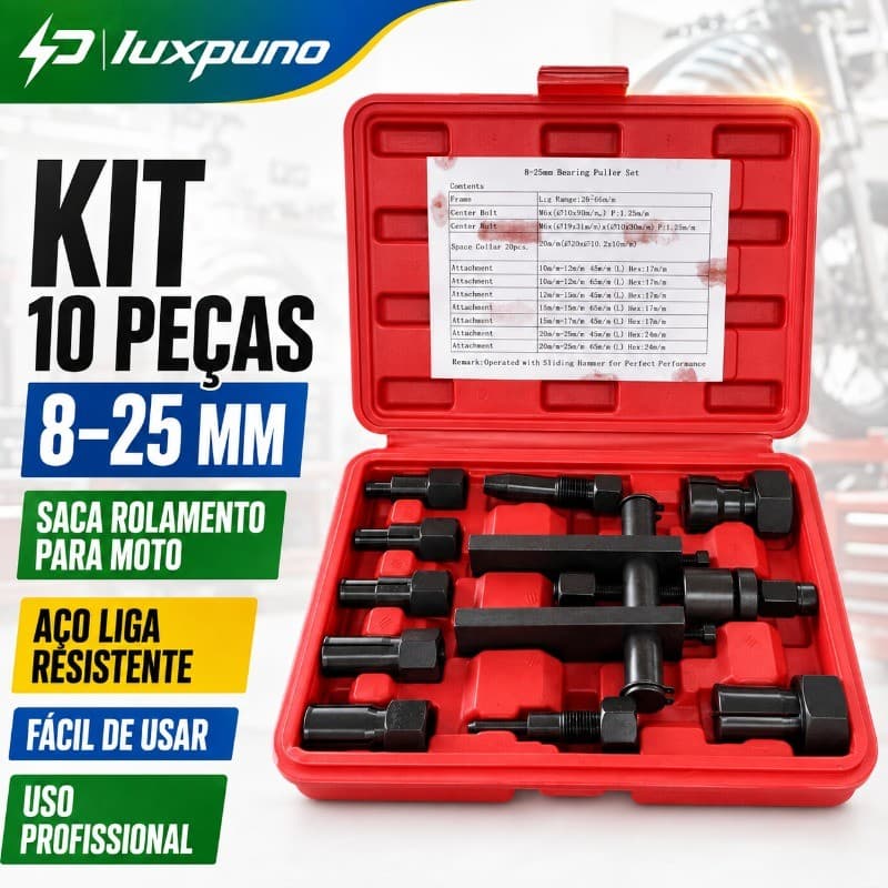 Conjunto de Extrator prático de rolamento de motocicleta com 10 peças erramentas de extrator de rolamento