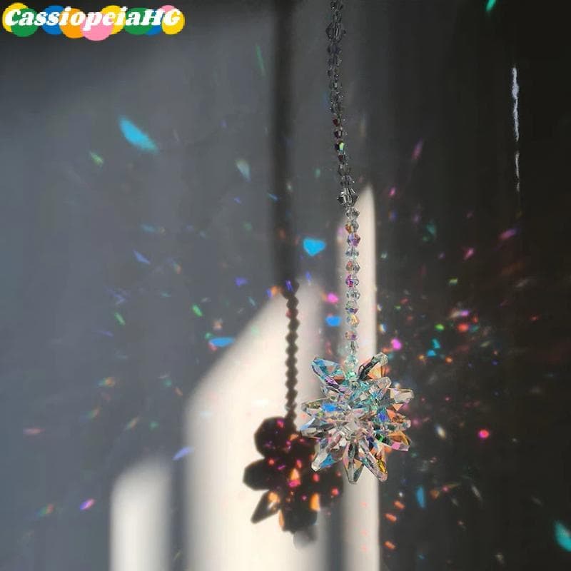 (Cassiopeiahg) Coletor De Sol De Cristal De Floco De Neve Pendurado Arco-Íris Prisma Ornamento Luz Refração Decoração Pa