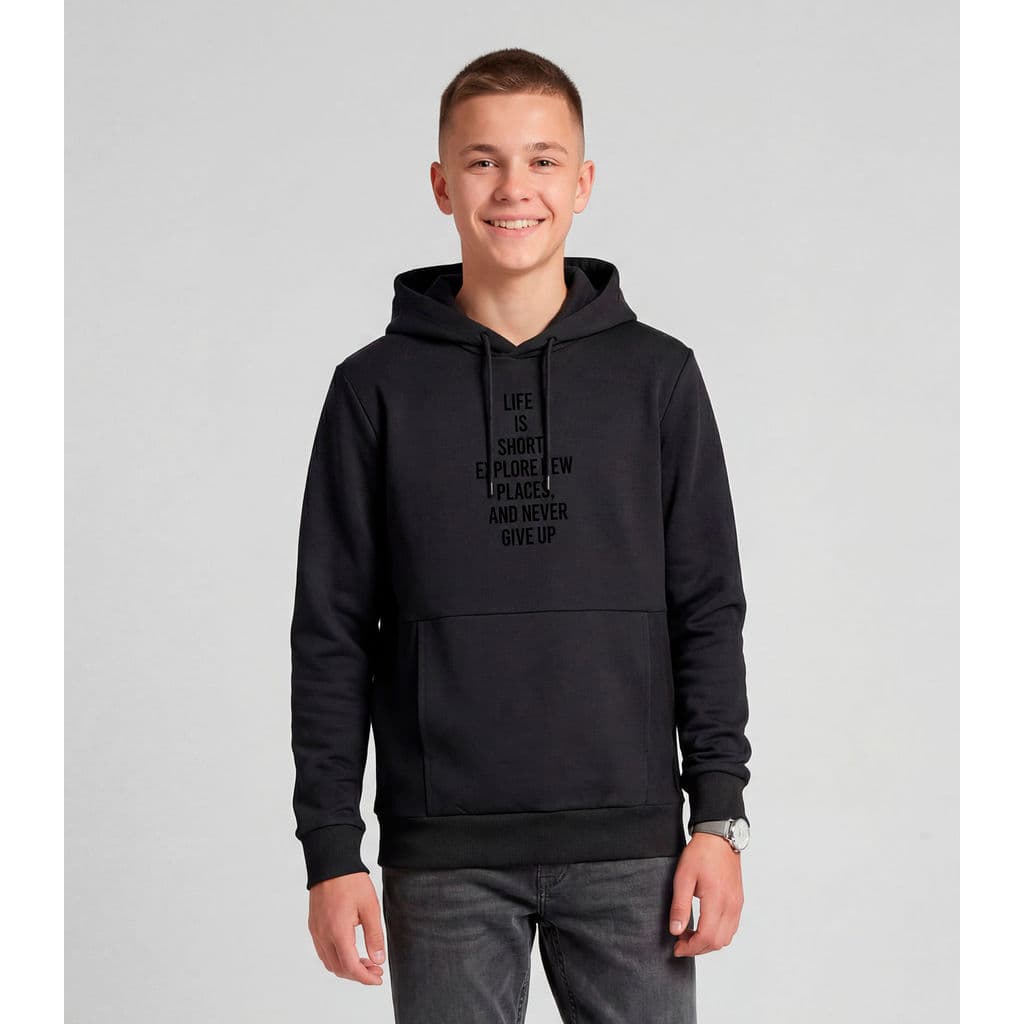 Blusão Juvenil Moletom Com Capuz E Bolsos Minty Preto