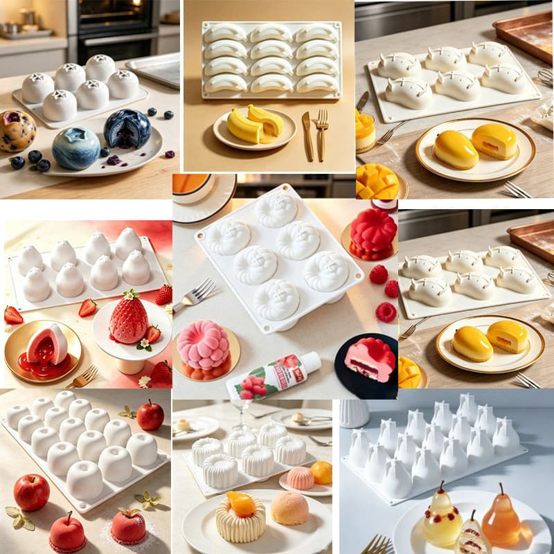 Nova forma de silicone para mousse de banana, mirtilo e pêra com 12 cavidades, de qualidade alimentar, fácil de desenfor