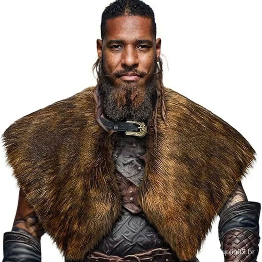 Gola de Pele Sintética Viking com Fivela de Cinto, Capa de Cavaleiro Medieval, Manto de Guerreiro, Xale de Inverno para