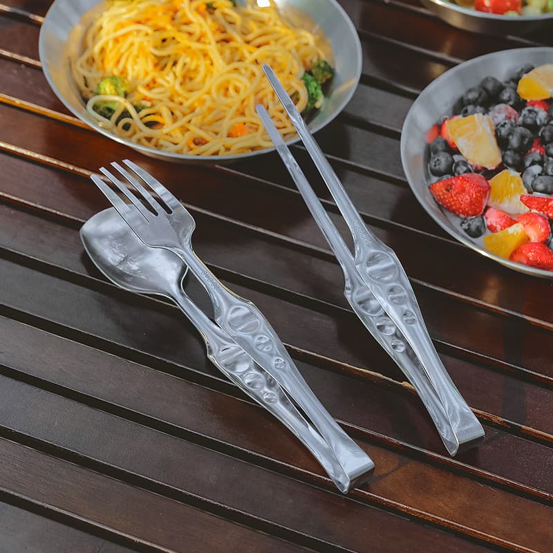 Ao ar livre 304 aço inoxidável comida clipe de comida acampamento utensílios de cozinha masculino colher pauzinhos públi