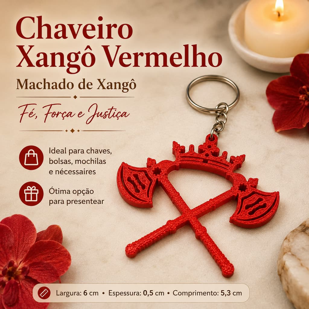 Chaveiro Xangô Vermelho Religioso – Machado de Xangô | Fé, Força e Justiça | Umbanda e Candomblé