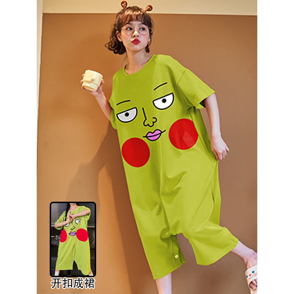 Pijama de uma peça com almofada no peito feminino verão manga curta camisola de algodão puro mulheres grávidas estilo in