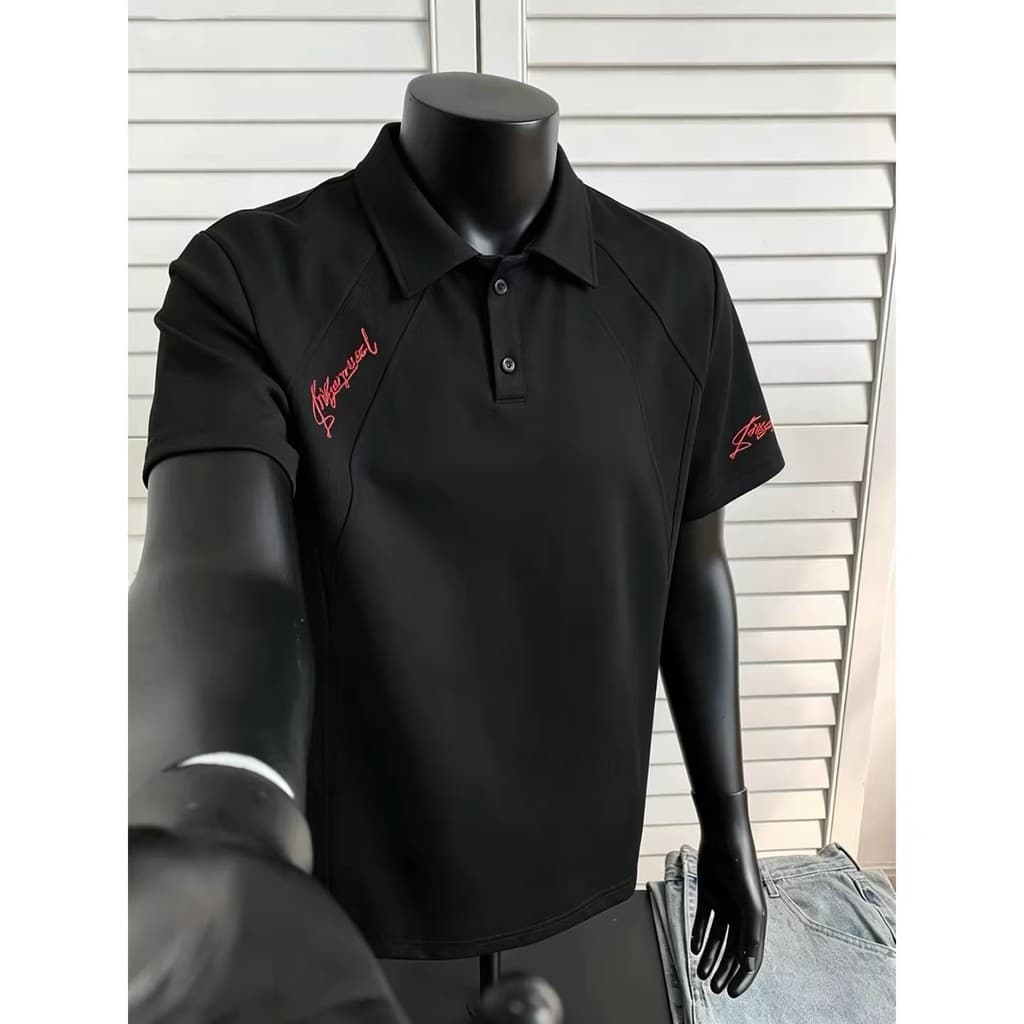 American Street Wear Camisa POLO Masculina Verão Camiseta de Manga Curta Bordada Lapela Costura Slim-fit High-End Metade