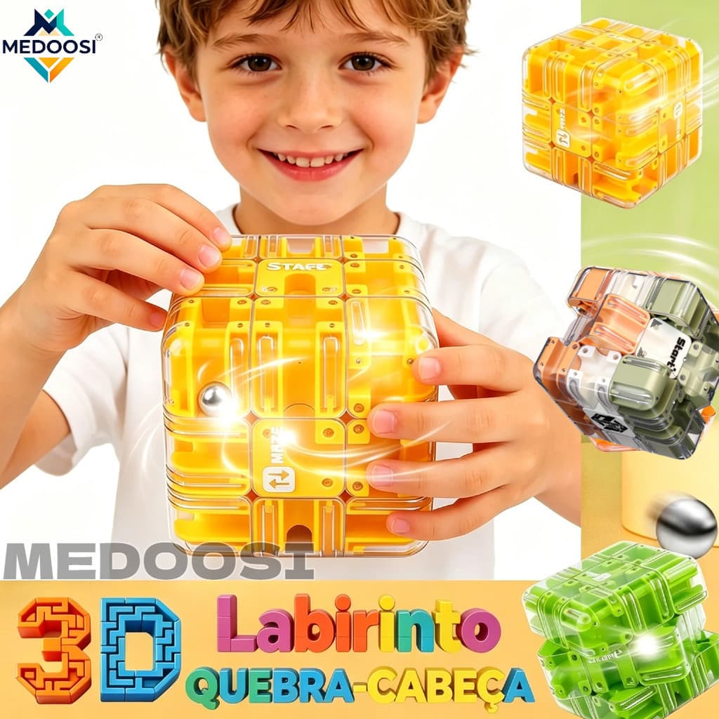 MEDOOSI Cubo Mágico 3D Labirinto Montessori  | Jogo e Brinquedo Educativo para Crianças e Infantil, Brinquedo Pedagógico