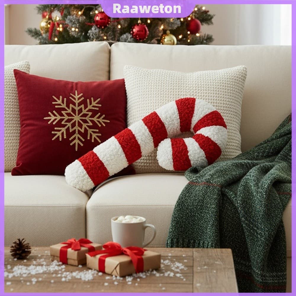 Almofada Sazonal De Bastão De Doces De 14 Polegadas-De Férias Para Decoração De Sala De Estar-Acessório Aconchegante Cas