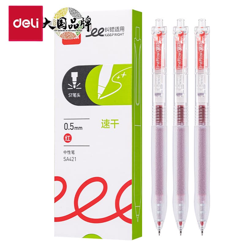Deli SA421 Push Type Caneta Gel ST Head Red Caneta Errada Estudante Simples Caneta de Tinta Gel 0.5mm