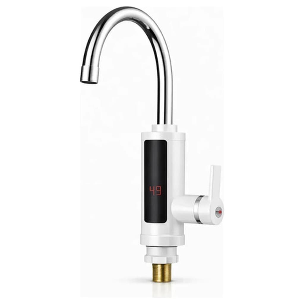 Torneira Elétrica Cozinha Bancada Digital 110v 220v Bomvink BOM-2495 Branco Cromado Display 4000w Alavanca