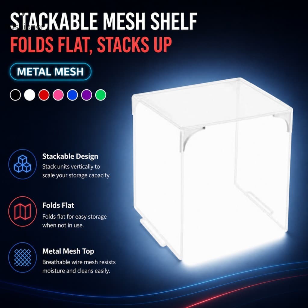 Prateleira De Armazenamento De Malha De Arame De Metal Dobrável Rack Organizador Empilhável Com Alças Laterais