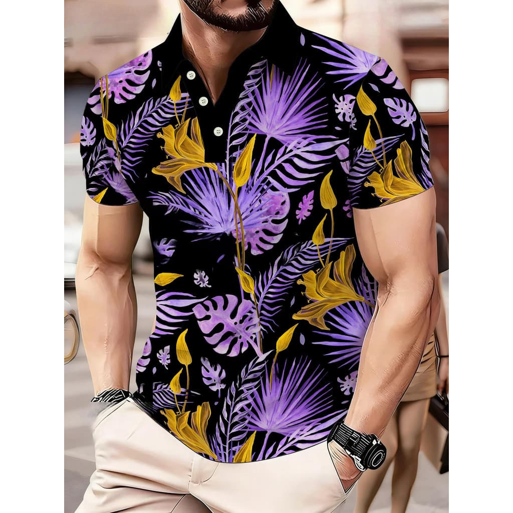 [Printe esign – Não Textura] Camisa polo masculina verão Casual camisa POLO estilo havaiano estampado moda manga curta T