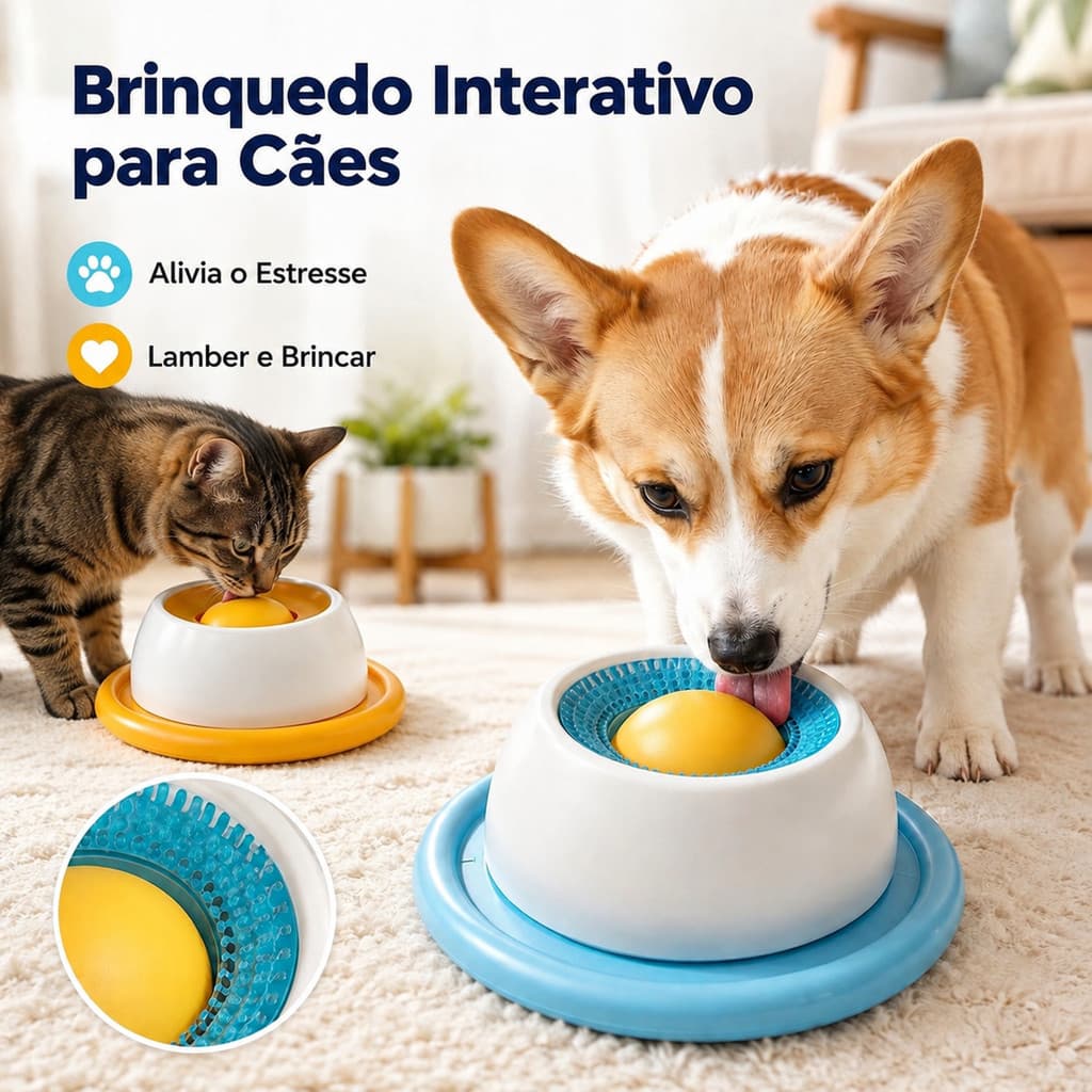 Comedouro Lento Cachorro Gato Brinquedo Interativo Dispenser Petisco Giratorio Anti-Stress