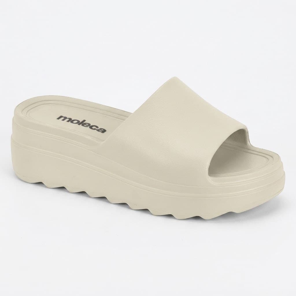 Sandália Moleca Feminino Plataforma Tratorado Leve Confortavel Nuvem Slide Off White Macio Anabela Verao Tendencia