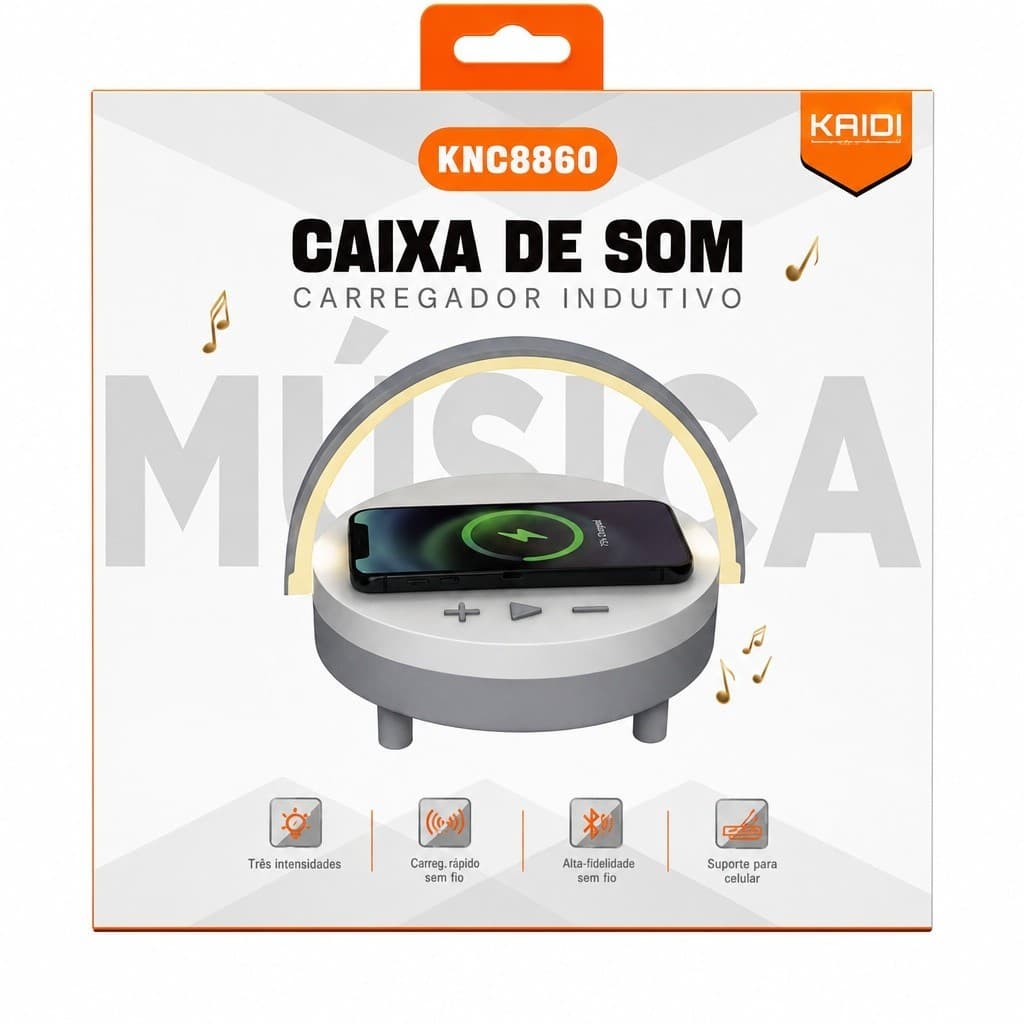 Caixa de Som Bluetooth com Carregador por Indução 15W LED Kaidi KNC-8860
