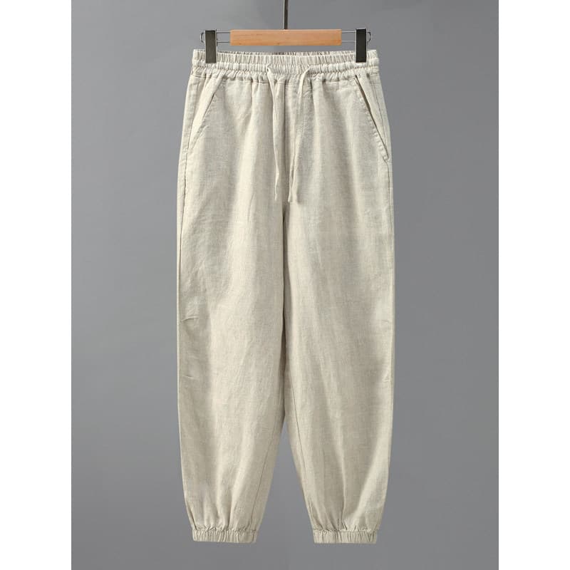 Calças de linho puro masculinas de perna larga Bloomers calças masculinas de linho calças casuais de perna solta calças