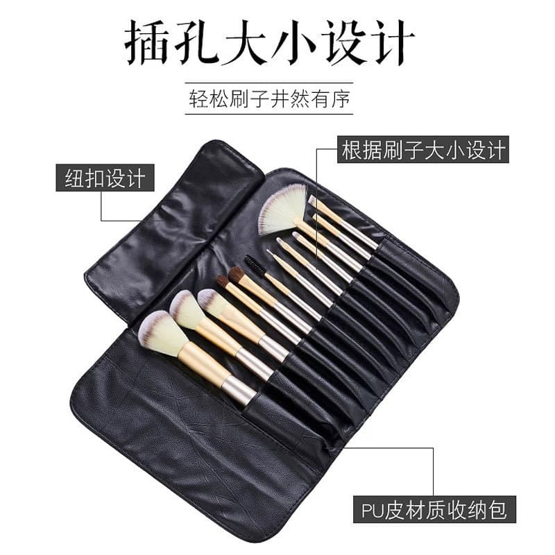 [Estilo clássico] 12/18/24 Pcs Qualidade Maquiagem Escova Armazenamento Bolsa Bege PU Portátil Pincel de Maquiagem Bolsa
