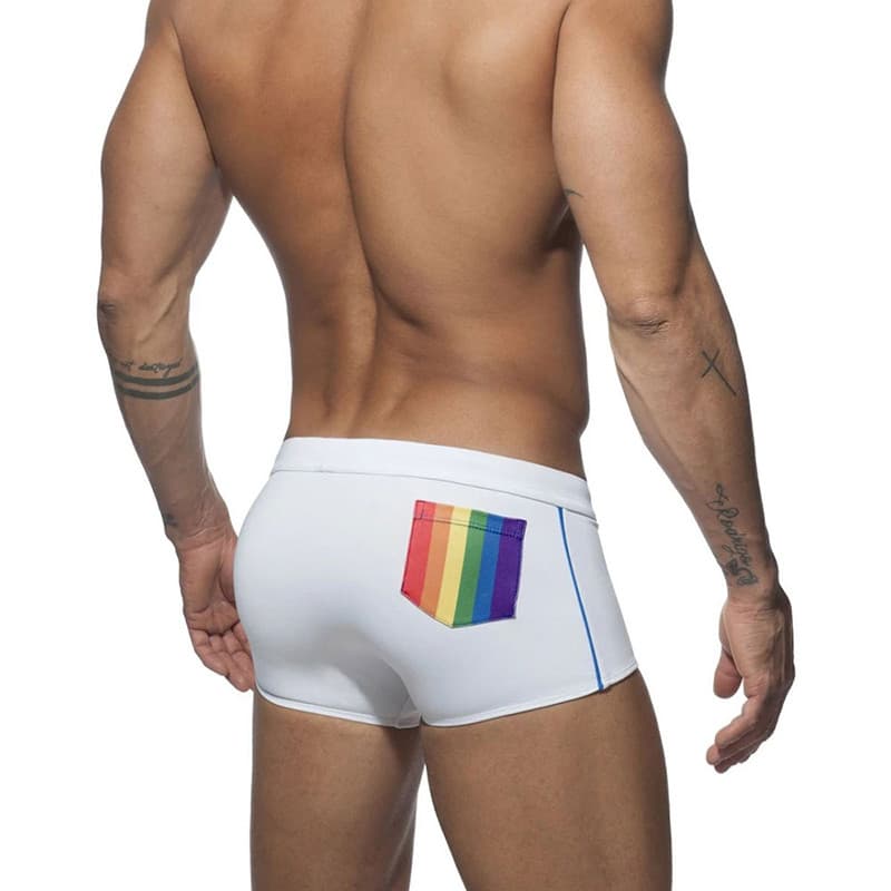 UXH Calção de banho Boxer masculino adulto de Nylon Anti-constrangimento com cintura baixa e bolso