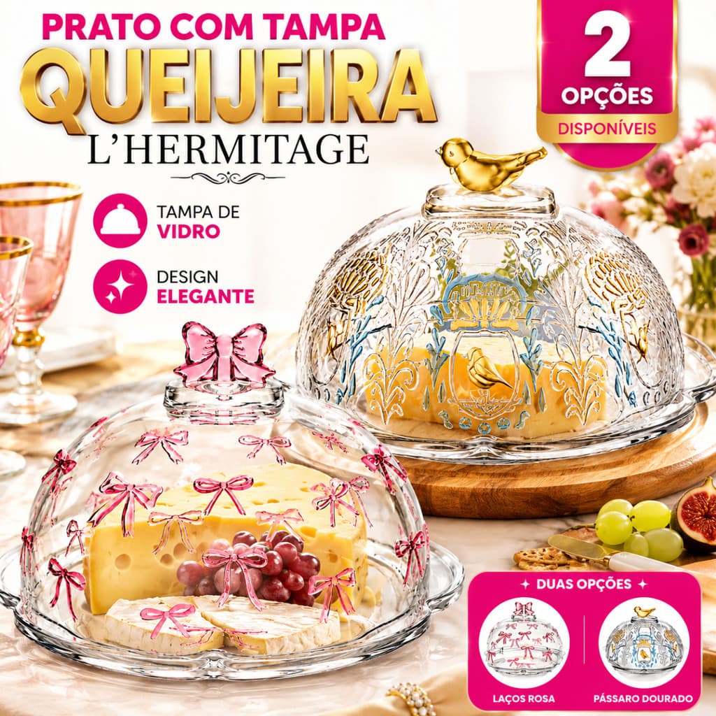 Queijeira De Vidro Cristal Porta Queijo com tampa Mesa Posta Bolos Doces Elegante Alta Qualidade