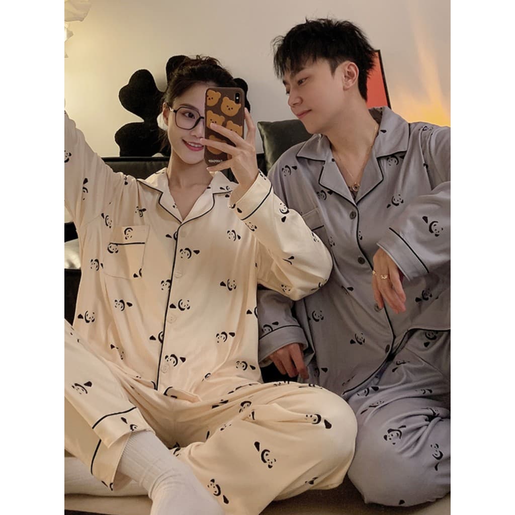 2024 novo estilo casal pijamas das mulheres dos homens primavera outono estilo de manga comprida juventude mais gordura