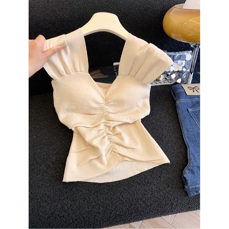 Estilo coreano puro desejo estilo colete de malha feminino estilo verão Design plissado estilingue exterior usar sem man