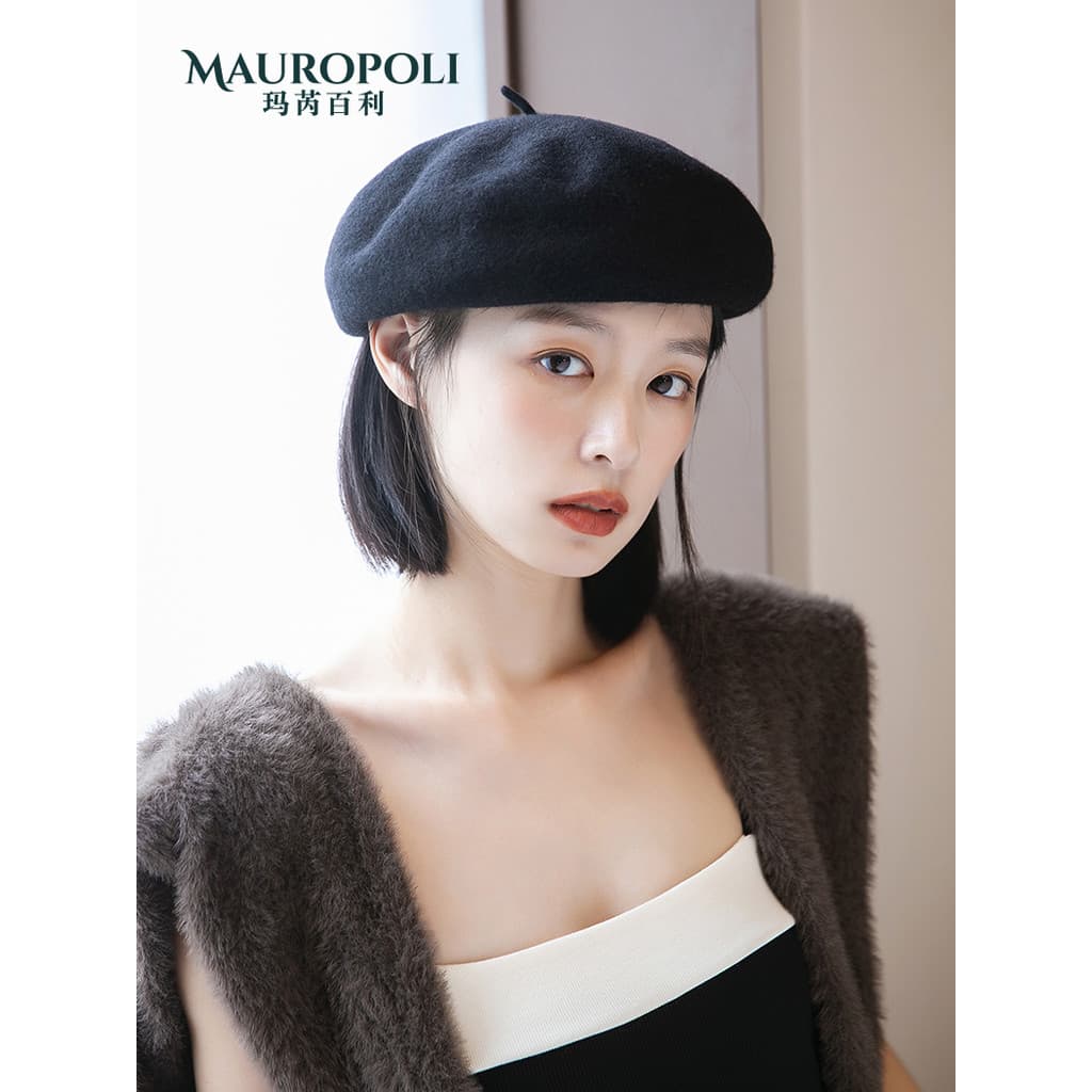 Boina de lã feminina outono inverno novo estilo moda estilo ocidental boina estilo coreano All-Match chapéu feminino lã