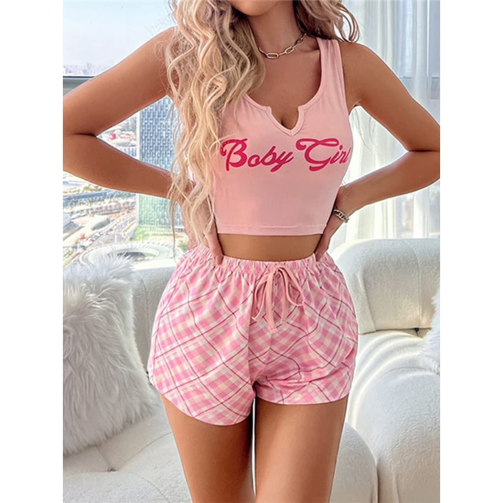 Colete Shorts Pijamas Roupas Para Casa 2 Peças Femininos Conjunto De Pijama Homewear Feminino