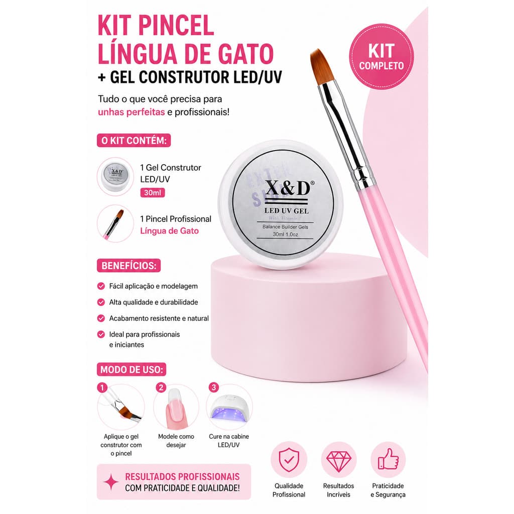 Kit Pincel Língua de Gato + Gel Construtor nude 30ml