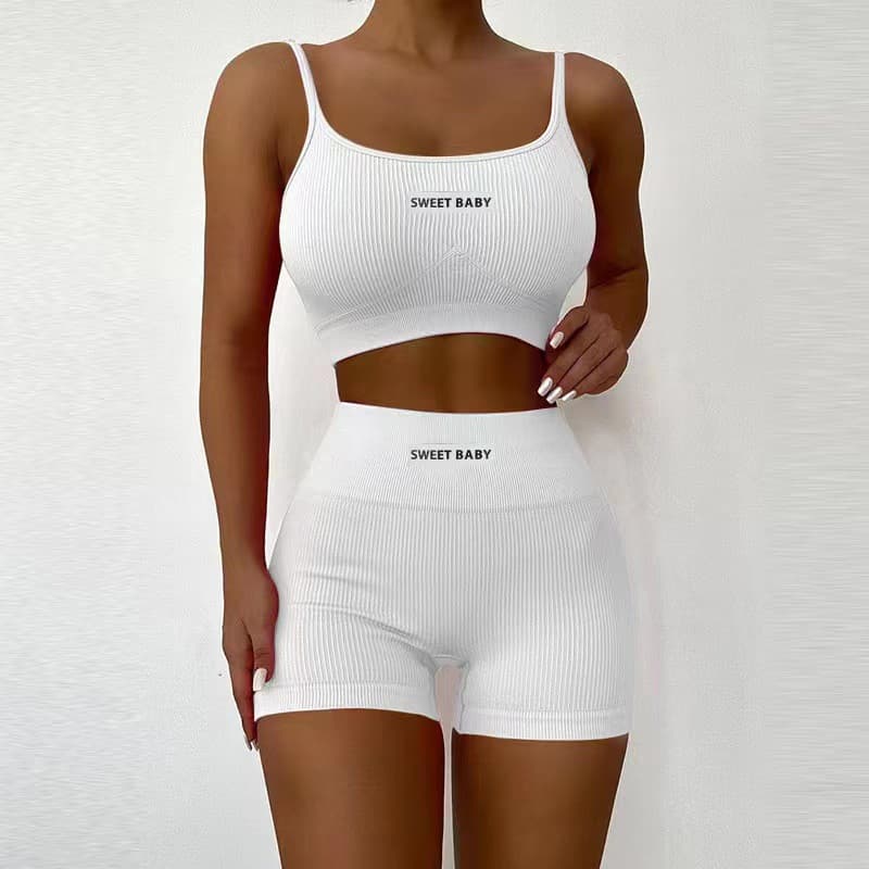WECHERY Conjunto Esportivo Sem Costura Feminino , 2 Peças , Top Crop , Shorts , Roupa De Treino , Fitness , Conjuntos De
