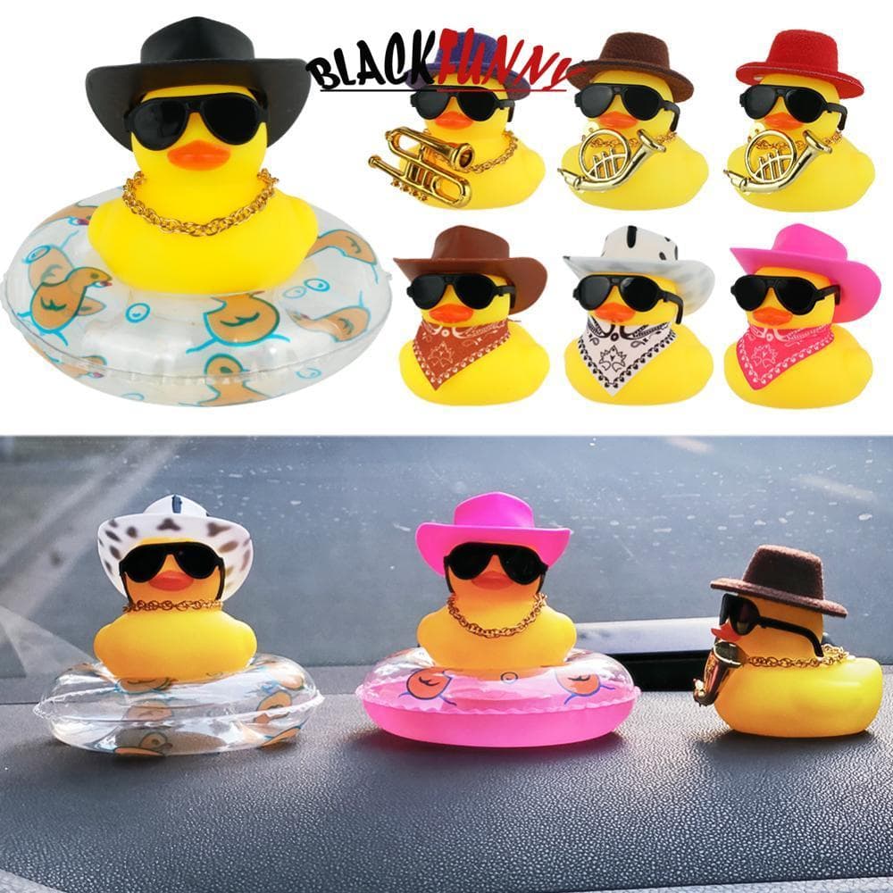 BLACKFUNNY Verão Anel De Natação Amarelo Borracha Pato Carro Ornamento Decoração Bonito Chapéu Cowboy Patinhos Ornamento