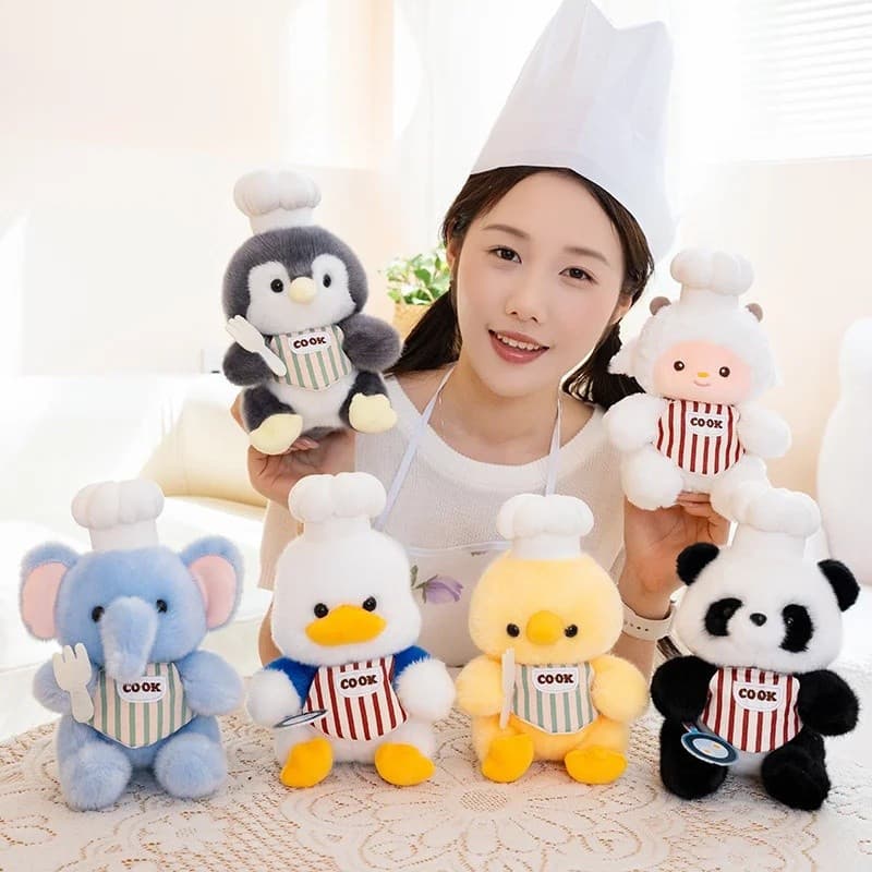 Chef Animal Brinquedo De Pelúcia Bonito Cozinhar Boneca Macio Fofo Pato Coelho Gato Com Chapéu De E Avental Plushie Tema