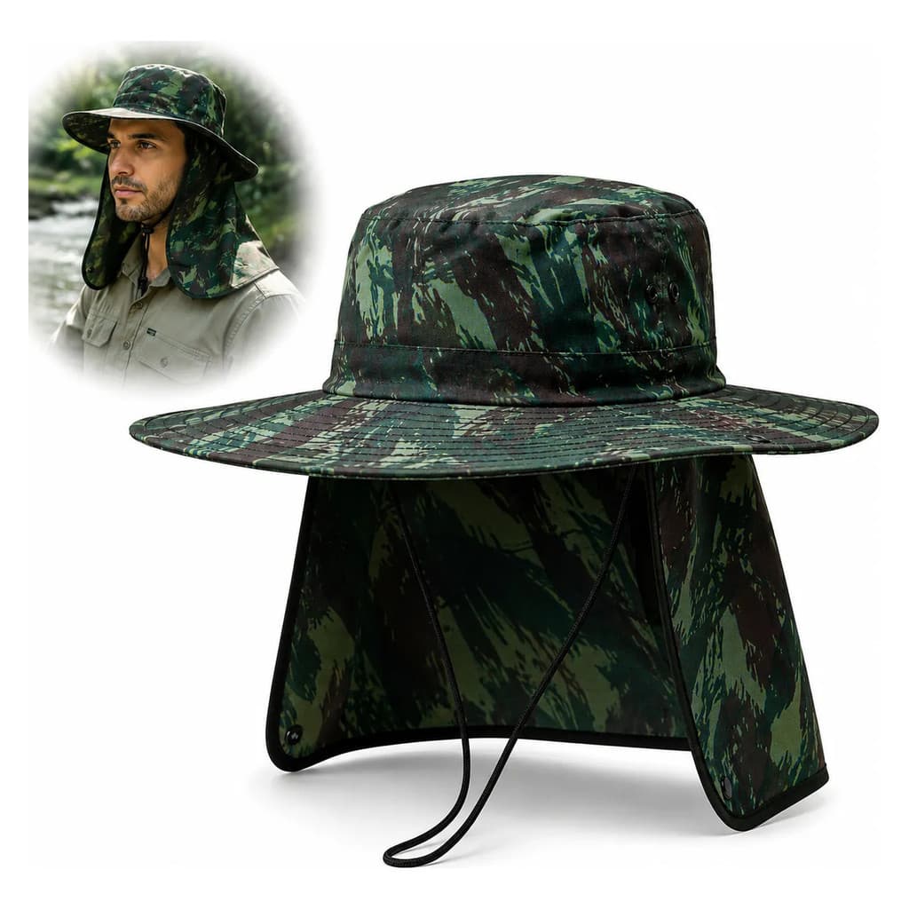 Chapéu Pescador Camuflado Protetor De Nuca Camping Trilha