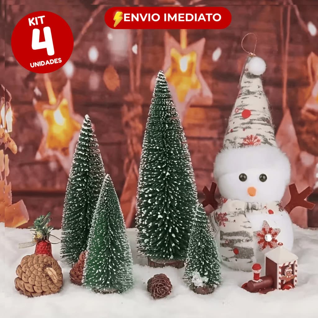 Kit 4 Mini Árvores de Natal Pinheiro Decorativo Enfeite Natalino para Mesa Presépio