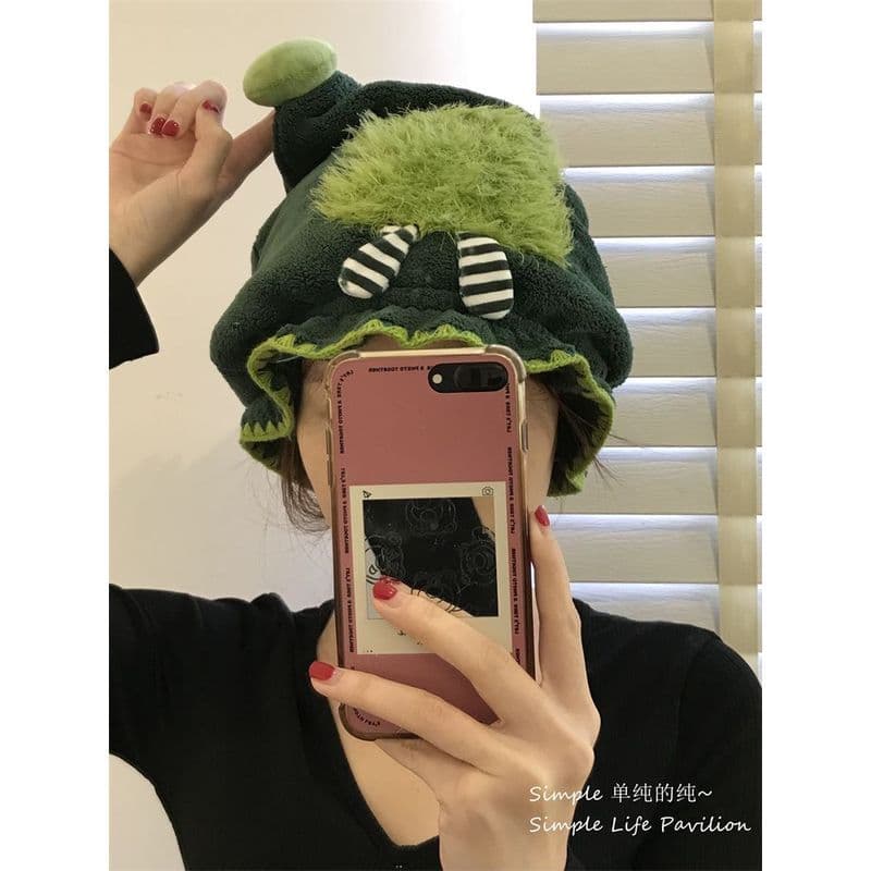 Touca de secagem de cabelo bonito pequeno monstro lenço de secagem de cabelo absorvente Coral velo engrossado absorvente