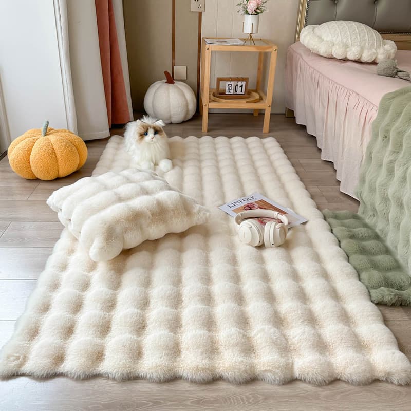 [Novo produto] Simples leve luxo engrossado bolha velo tapete quarto imitação de pele de coelho cobertor de cabeceira de