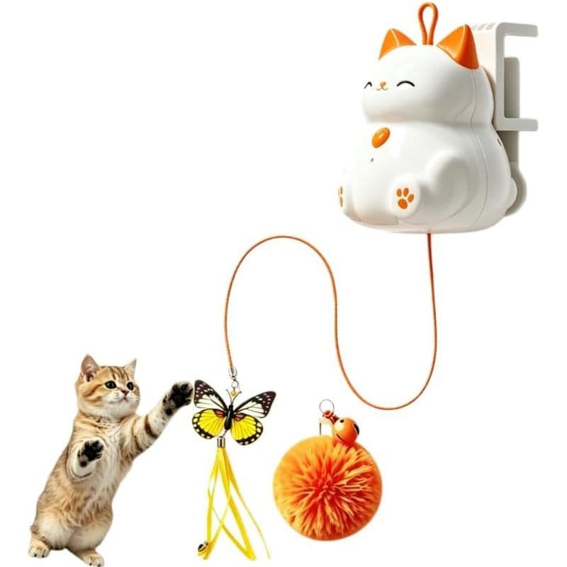 Brinquedo Interativo Suspenso Para Gatos Internos , Teaser Inteligente Com Borboleta Voadora E Bola De Sino-Alivia A Ans