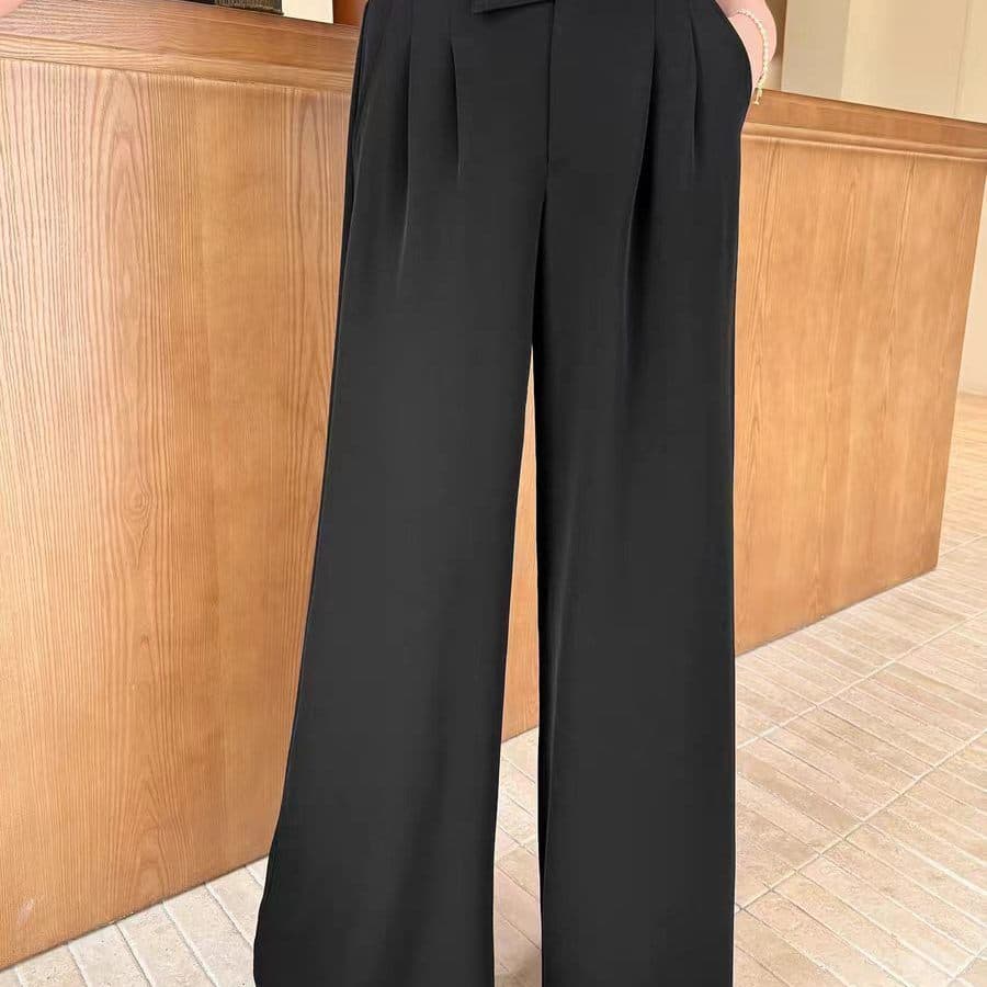 Verão novo estilo fino em linha reta calças casuais femininas Drape mais magro olhar capa carne All-Match calças de pern