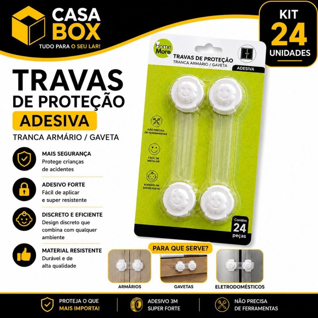 Kit Trava Gaveta Armário 24 16 10 ou 6 Un Segurança Infantil Bebê Protetor Transparente Fecho de Proteção