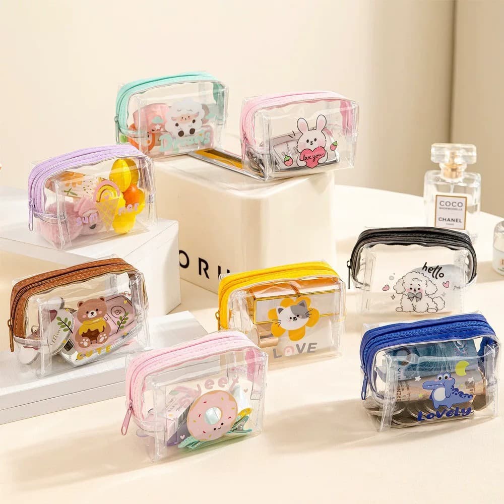 Transparente transparente à prova d'água tridimensional bolsa com zíper bolsa de armazenamento de chaves bolsa de moedas
