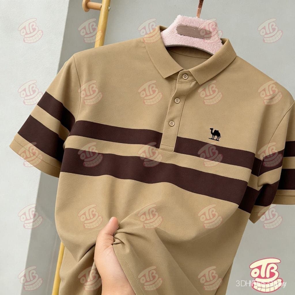 Camisa Polo Clássica 2026 com Esquema de Cores Sofisticado para Homens, Camisa Polo Camel de Tendência Chinesa, Secagem