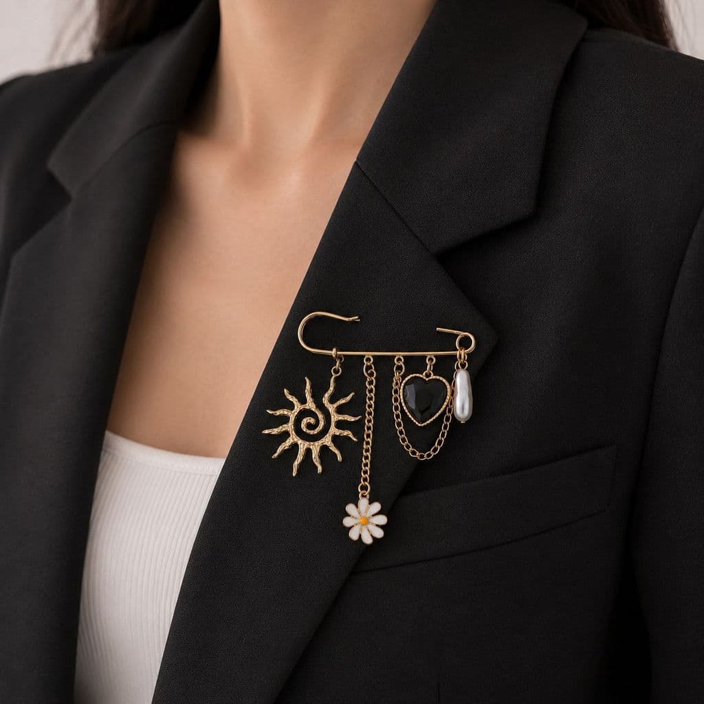Broche pendente elegante e exclusivo com design moderno e pino multifuncional.